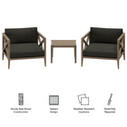Modway Northlake 3-Piece Outdoor Patio Teak Wood Furniture Set with Armchair and Side Table