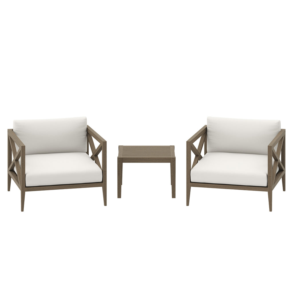 Modway Northlake 3-Piece Outdoor Patio Teak Wood Furniture Set with Armchair and Side Table  