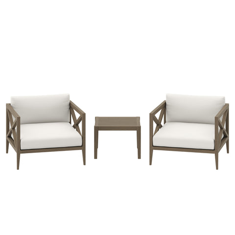 Modway Northlake 3-Piece Outdoor Patio Teak Wood Furniture Set with Armchair and Side Table  