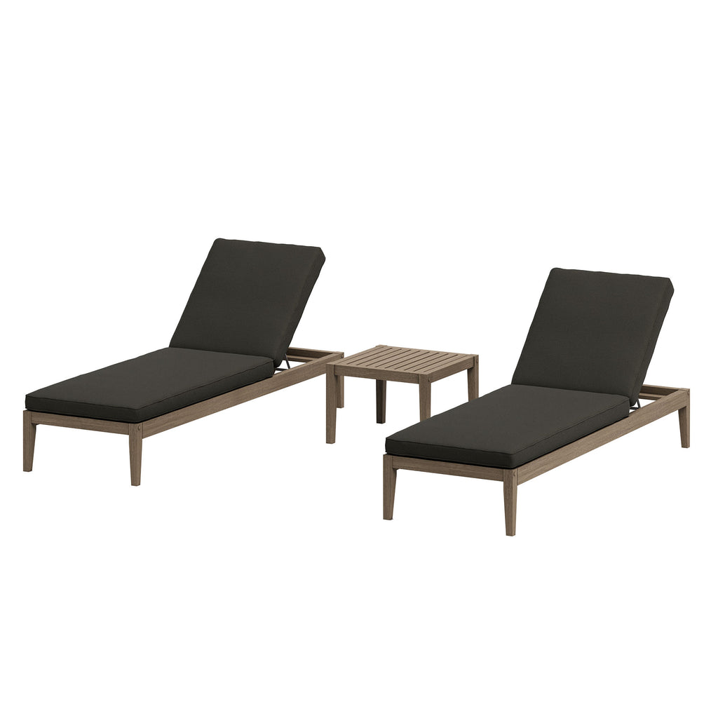 Modway Northlake 3-Piece Outdoor Patio Teak Wood Furniture Set with Chaise Lounges and Side Table