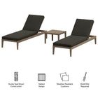 Modway Northlake 3-Piece Outdoor Patio Teak Wood Furniture Set with Chaise Lounges and Side Table