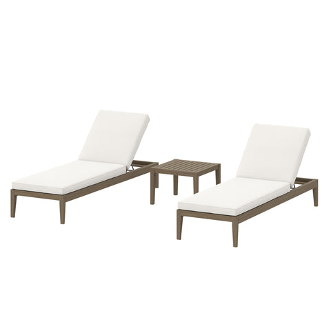 Modway Northlake 3-Piece Outdoor Patio Teak Wood Furniture Set with Chaise Lounges and Side Table  