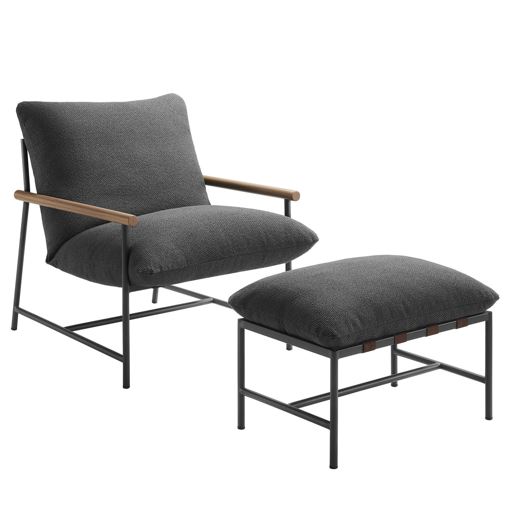 Modway Raya Outdoor Patio Boucle Lounge Chair and Ottoman  