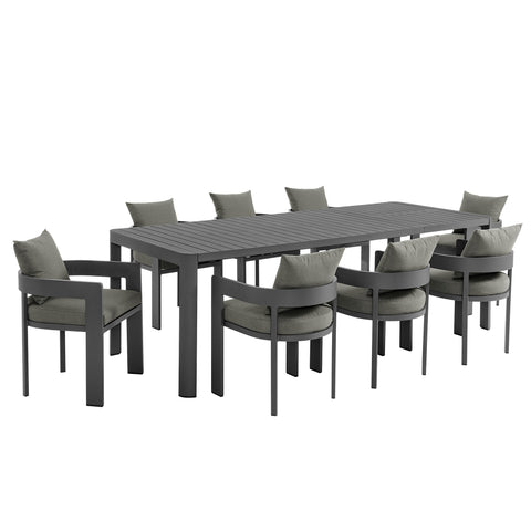 Modway Tahoe 9-Piece Outdoor Patio Aluminum Dining Set With Extendable Table  