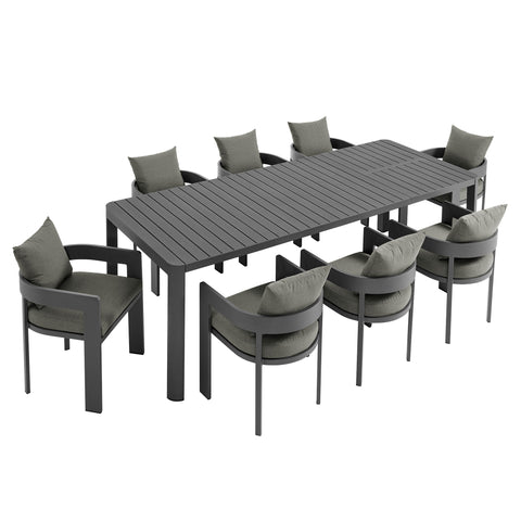 Modway Tahoe 9-Piece Outdoor Patio Aluminum Dining Set With Extendable Table  
