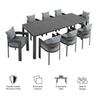 Modway Tahoe 9-Piece Outdoor Patio Aluminum Dining Set With Extendable Table