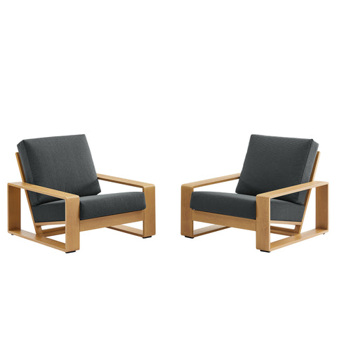 Modway Lirienne Outdoor Patio Aluminum Faux Wood Armchairs Set of 2  