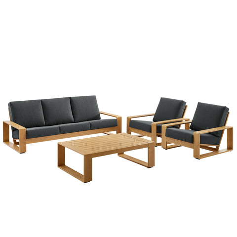 Modway Lirienne 4-Piece Outdoor Patio Aluminum Faux Wood Furniture Set  