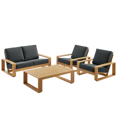 Modway Lirienne 4-Piece Outdoor Patio Aluminum Faux Wood Furniture Set EEI-7322