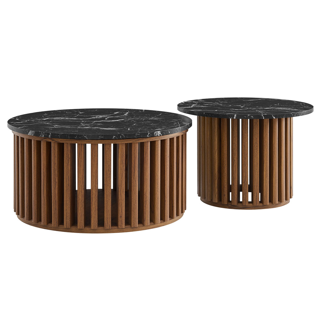 Modway Fortitude Round Faux Marble Top Nesting Coffee Table Set  