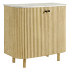 Modway Caldera 33" Curved Solid Wood and Marble Accent Storage Cabinet  