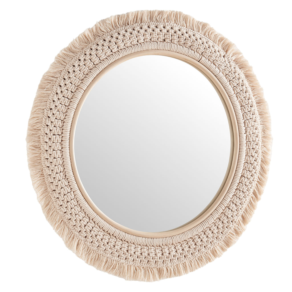 Modway Jade Round Rattan Macrame Wall Mirror  