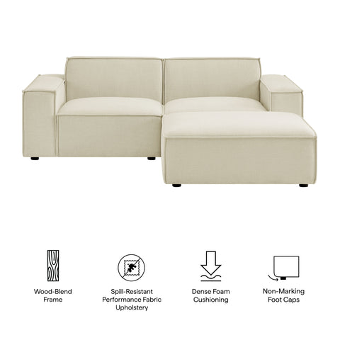 Modway Restore 3-Piece Performance Fabric Upholstered Modular Loveseat with Ottoman