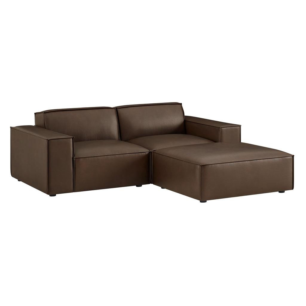 Modway Restore 3-Piece Vegan Leather Modular Loveseat with Ottoman
