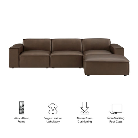 Modway Restore 4-Piece Vegan Leather Modular Sofa Set with Ottoman