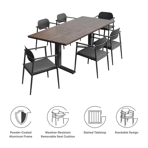 Modway Aeris 7-Piece Outdoor Patio Aluminum Dining Set  