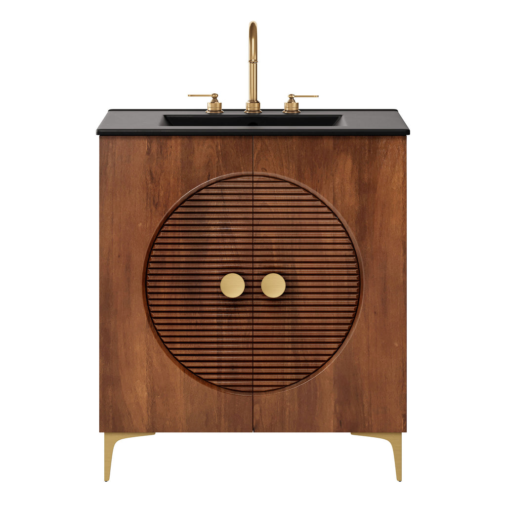 Modway Vernon 30" Fluted Wood Vanity Cabinet With Sink  