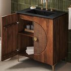 Modway Vernon 30" Fluted Wood Vanity Cabinet With Sink