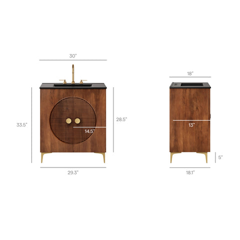 Modway Vernon 30" Fluted Wood Vanity Cabinet With Sink  