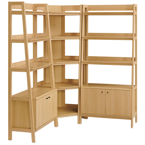 Modway Bixby 3-Piece Corner Bookshelf Set with Wide Bookshelves  