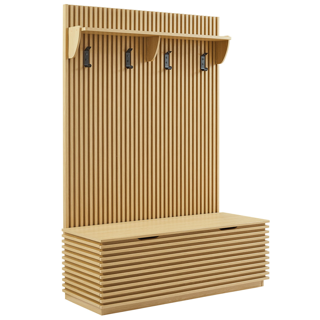 Modway Render Fluted 3-in-1 Hall Tree With Storage Bench and Coat Rack  