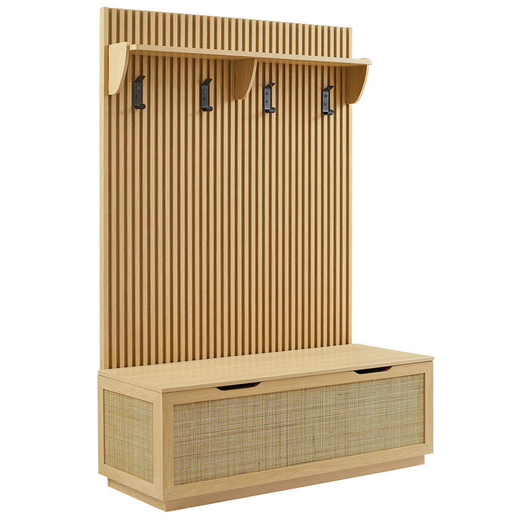 Modway Soma Fluted 3-in-1 Hall Tree With Storage Bench and Coat Rack  