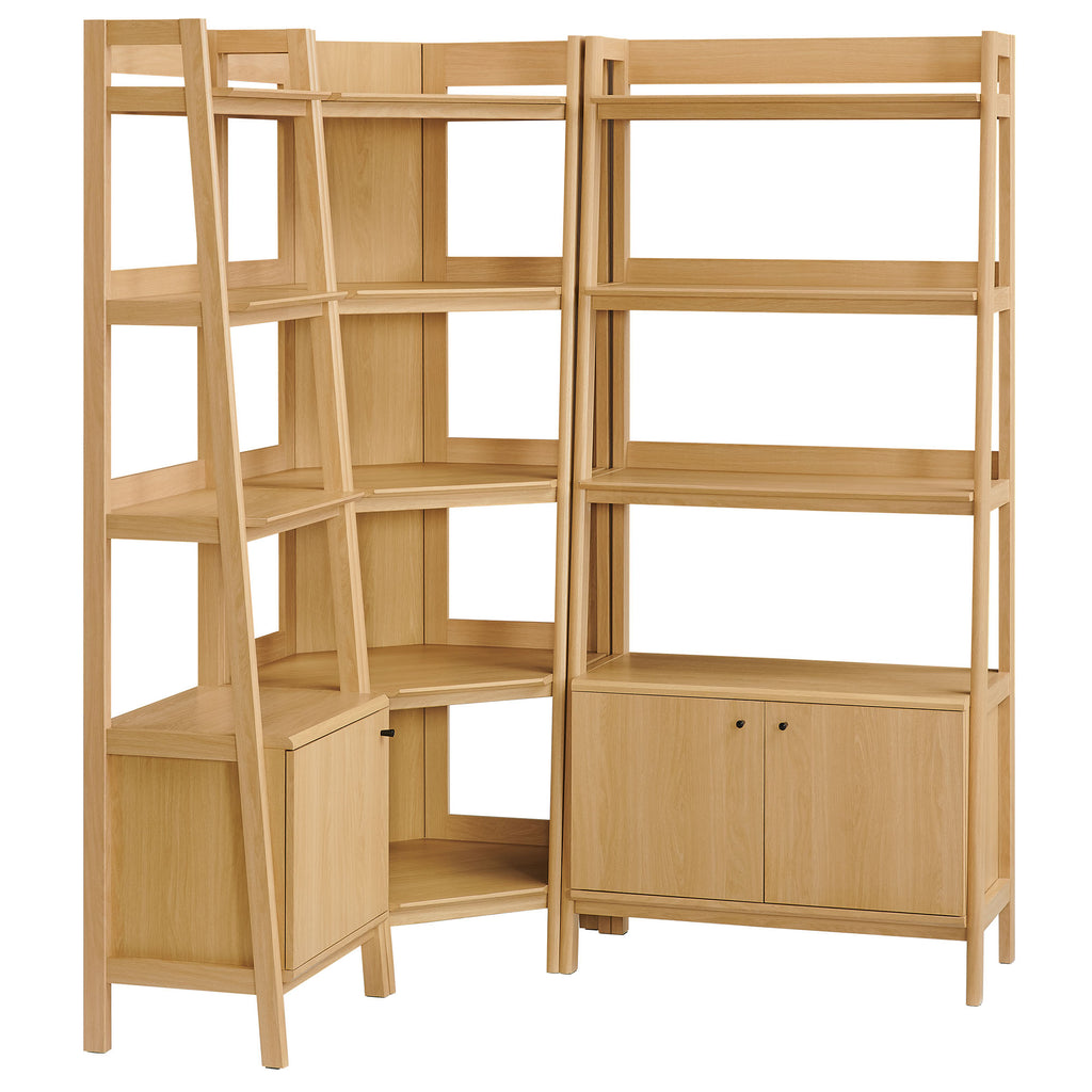 Modway Bixby 3 Piece Corner Bookshelf Set With Wide and Narrow Bookshelves  