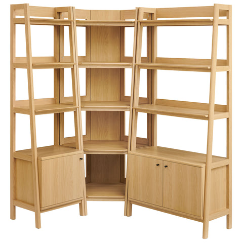 Modway Bixby 3 Piece Corner Bookshelf Set With Wide and Narrow Bookshelves  