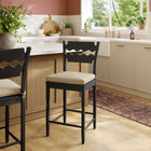 Modway Jax Oak Wood Counter Stool With Wavy Razor Back and Cushion