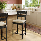 Modway Jax Oak Wood Counter Stool With Wavy Razor Back and Cushion