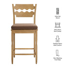Modway Jax Oak Wood Counter Stool With Wavy Razor Back and Cushion