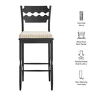 Modway Jax Oak Wood Bar Stool With Wavy Razor Back and Cushion