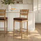 Modway Jax Oak Wood Bar Stool With Wavy Razor Back and Cushion