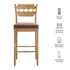 Modway Jax Oak Wood Bar Stool With Wavy Razor Back and Cushion