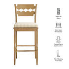 Modway Jax Oak Wood Bar Stool With Wavy Razor Back and Cushion