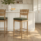 Modway Jax Oak Wood Bar Stool With Wavy Razor Back and Cushion