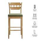 Modway Jax Oak Wood Bar Stool With Wavy Razor Back and Cushion
