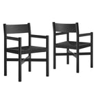 Modway Alvia Oak Wood Dining Armchairs With Woven Seats Set of 2