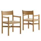 Modway Alvia Oak Wood Dining Armchairs With Woven Seats Set of 2