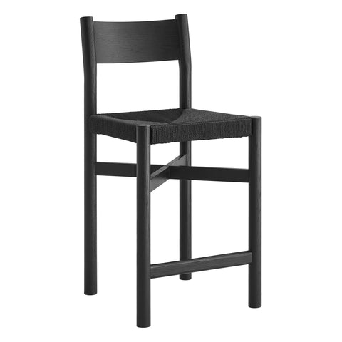 Modway Alvia Oak Wood Counter Stools With Woven Seats Set of 2