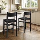 Modway Alvia Oak Wood Counter Stools With Woven Seats Set of 2