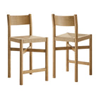 Modway Alvia Oak Wood Counter Stools With Woven Seats Set of 2