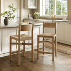 Modway Alvia Oak Wood Counter Stools With Woven Seats Set of 2