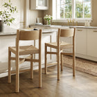 Modway Alvia Oak Wood Counter Stools With Woven Seats Set of 2