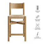 Modway Alvia Oak Wood Counter Stools With Woven Seats Set of 2
