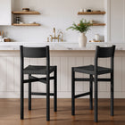 Modway Alvia Oak Wood Bar Stools With Woven Seats Set of 2