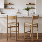 Modway Alvia Oak Wood Bar Stools With Woven Seats Set of 2