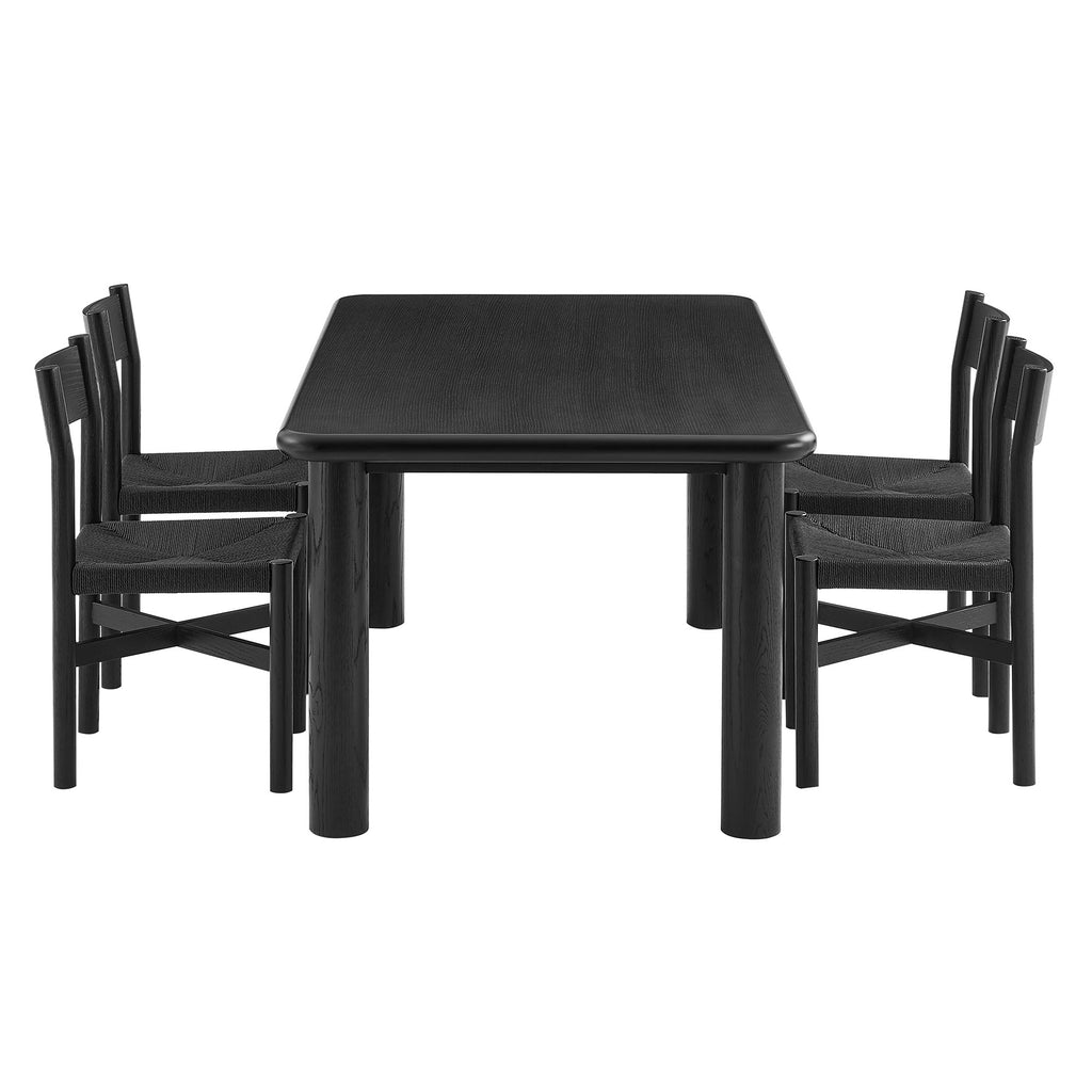 Modway Alvia 5-Piece Oak Wood Dining Table and Chairs Set