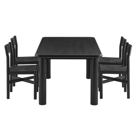 Modway Alvia 5-Piece Oak Wood Dining Table and Chairs Set