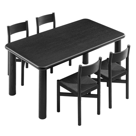 Modway Alvia 5-Piece Oak Wood Dining Table and Chairs Set
